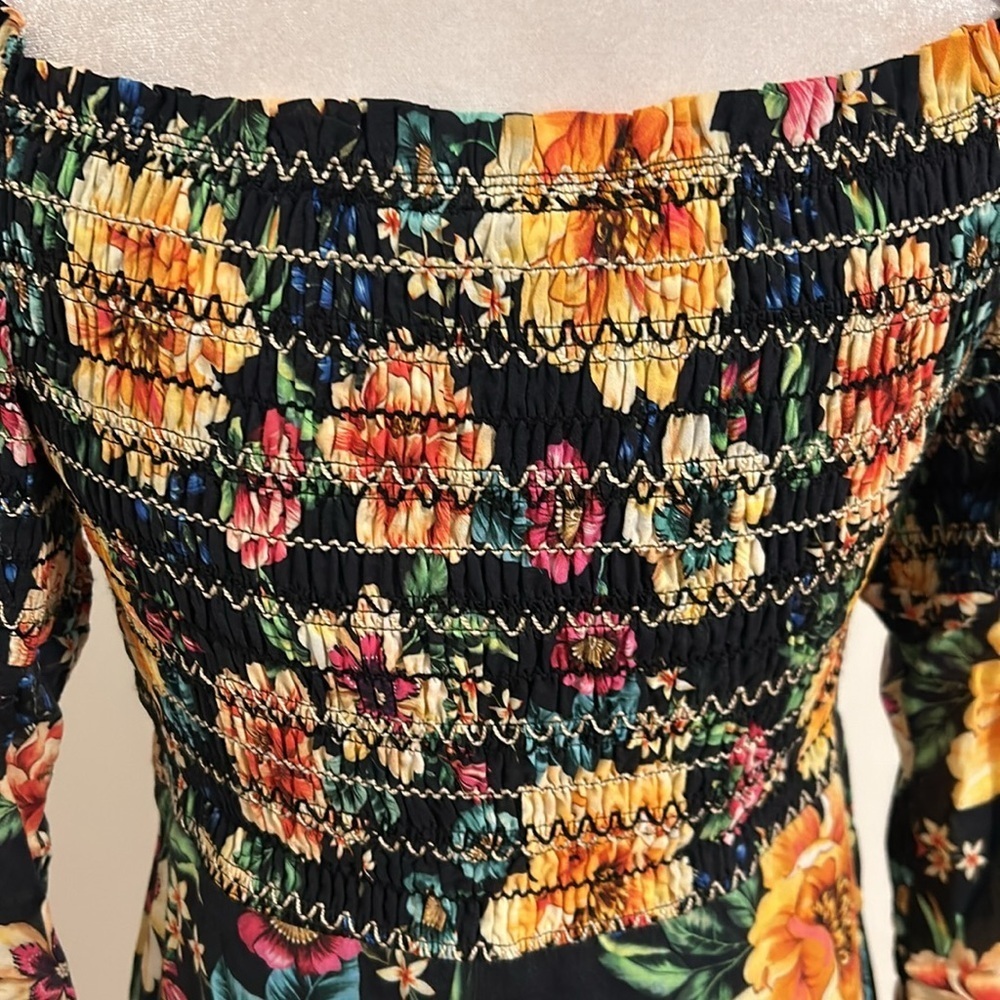 Farm Rio x Anthropologie Sasha Off-Shoulder Flroal Smocked Dress New Size Small - Picture 11 of 13